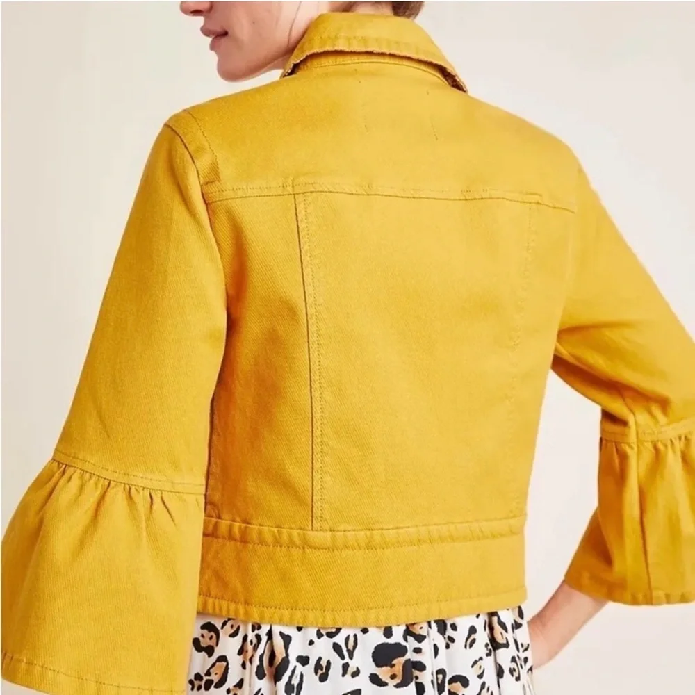Anthropologie Nora Flounce-Sleeved Trucker Jacket in Mustard - Picture 4 of 9